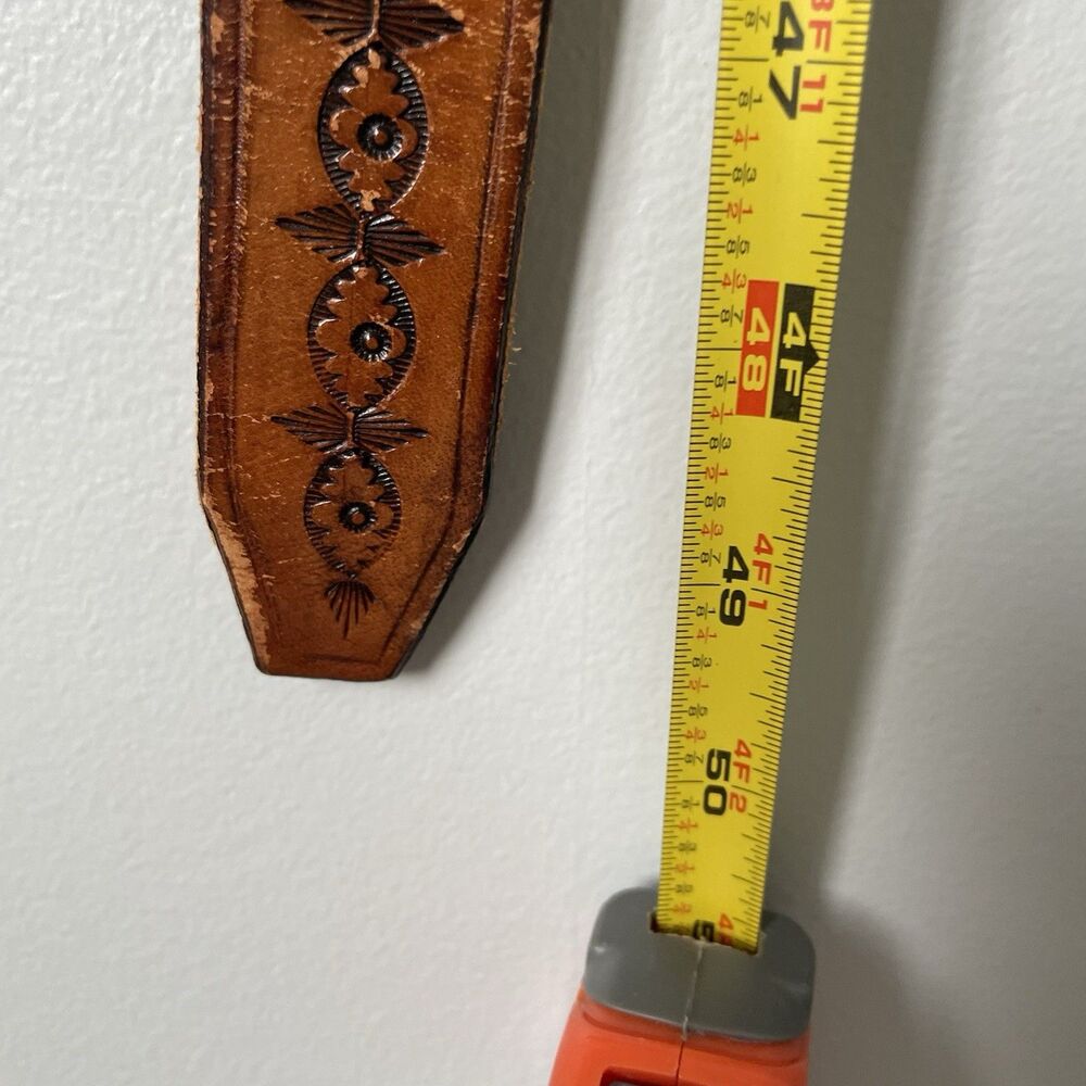 Vintage Western Leather Belt Patterned Leather Brown Gold Buckle 49.5" Long - Picture 7 of 7